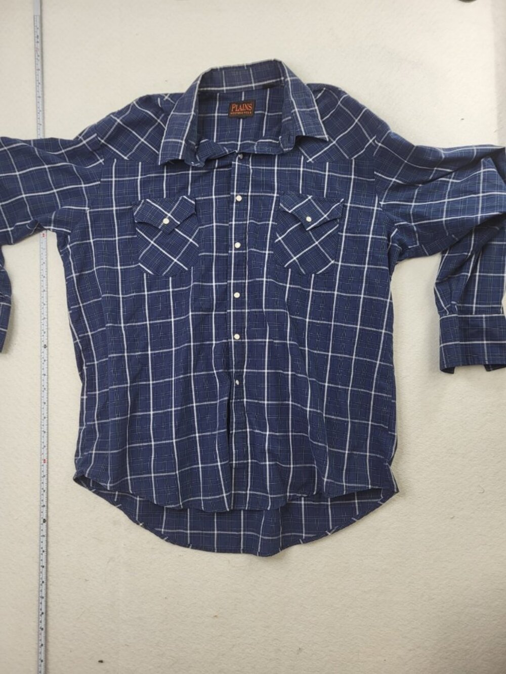 Vintage Blue Plaid Pearl Snap long sleeve shirt Plains Western wear XL Chore